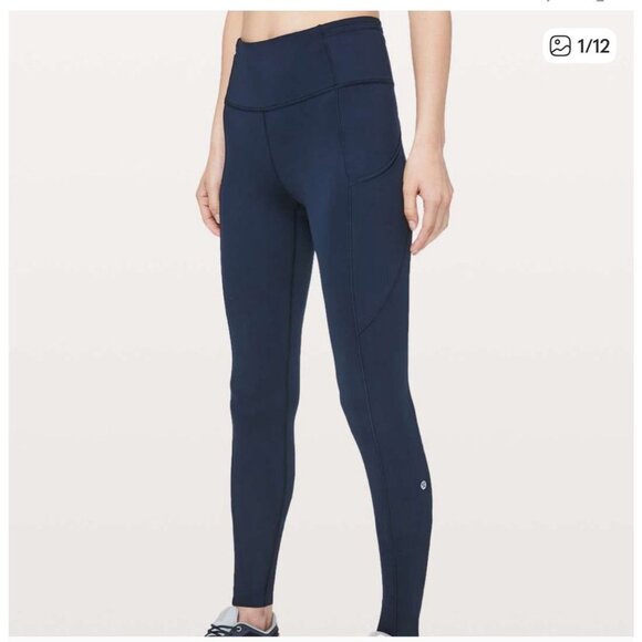 Lululemon Fast & Free 7/8 Tight 25" 5 Pocket Size 8 Navy Blue Full Length Leggin - Picture 1 of 8